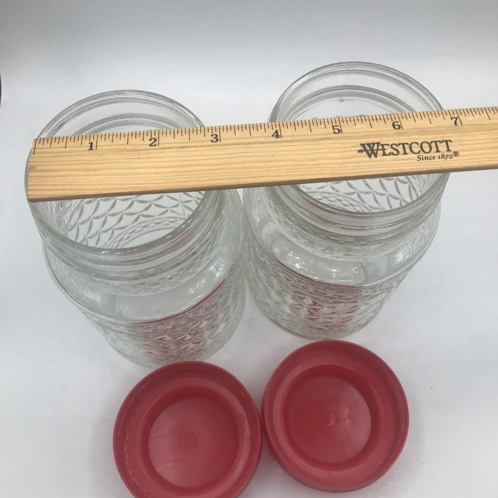 ANCHOR HOCKING GLASS JARS‎ WEXFORD DIAMOND PATTERN RED PLASTIC LID ONE  1 JAR